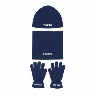 Зимовий дитячий набір шапка + баф + рукавички Europaw темносиній