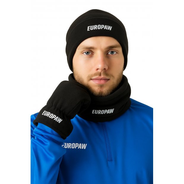 Зимний набор шапка + баф + перчатки EUROPAW черный