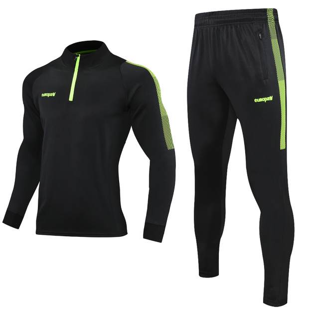 Спортивный тренировочный костюм EUROPAW Limber Up 2101 Short zipper черный-салатовый